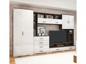 Стенка Коста МДФ (дуб венге/белый глянец) в Шайдурово - shajdurovo.mebel-nsk.ru | фото