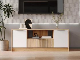 Тумба под ТВ  ТМ-001 Ивис (дуб крафт золотой/белый) в Шайдурово - shajdurovo.mebel-nsk.ru | фото